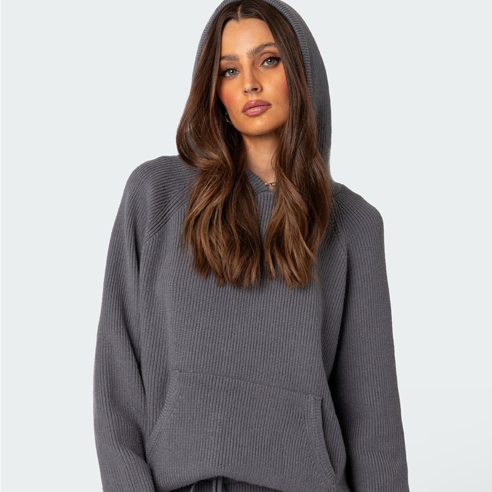edikted grey knit hoodie small never